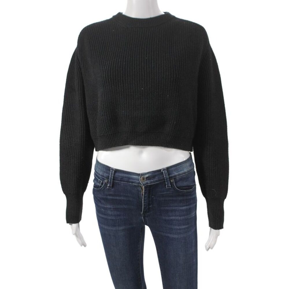 Zara Women Pullover Sweater Black Crew Neck Long Sleeve Size L